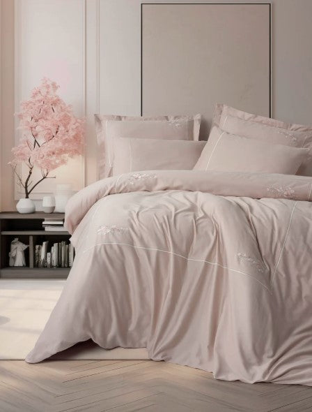 Brode-besticktes Satin Bettbezug-Set für Doppelbett-Alameda Lila