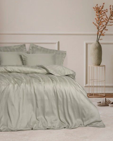 Smart Bamboo Satin Doppelbett-Bettbezug-Set – Gestreift Beige