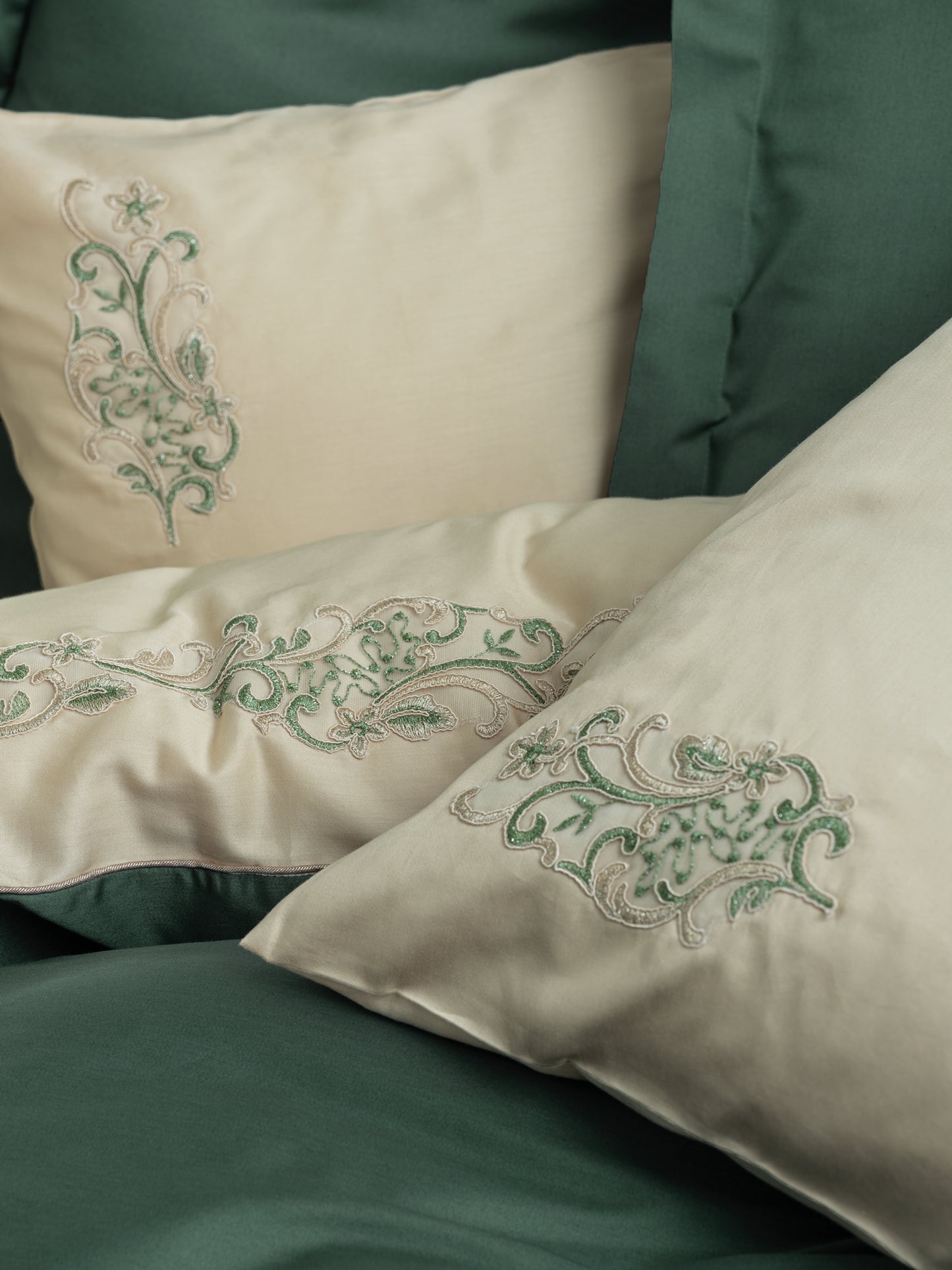 Brode-besticktes Satin Bettbezug-Set für Doppelbett-Andy Grün