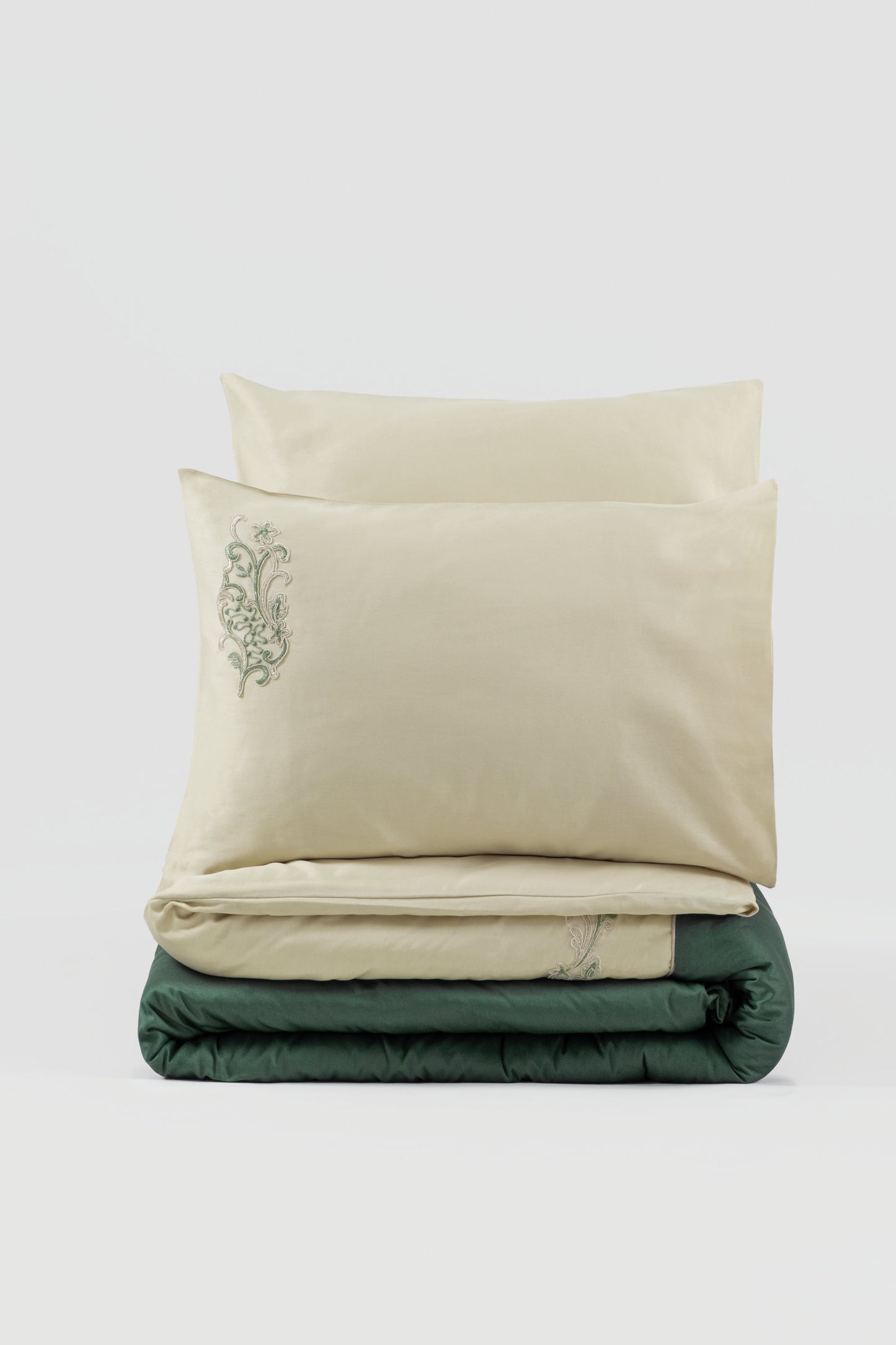 Brode-besticktes Satin Bettbezug-Set für Doppelbett-Andy Grün