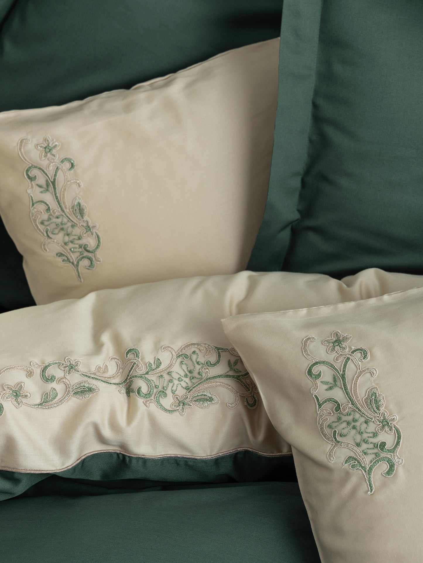 Brode-besticktes Satin Bettbezug-Set für Doppelbett-Andy Grün
