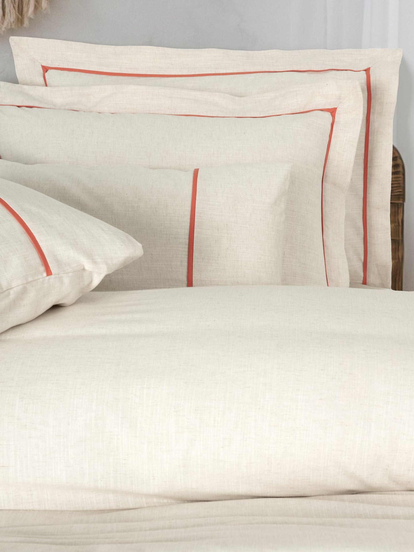 Inborn Premium-Bettwäscheset – Leinen-Baumwoll-Mix mit natürlicher Struktur – 6-teilig, Orange gestreift