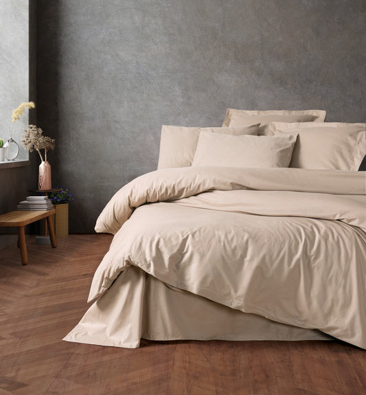 Plain Doppelbett-Bettwäsche-Set – Creme