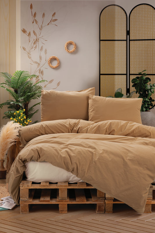 Neat – Doppelbettbezug-Set Beige-Creme aus Baumwoll-Popeline