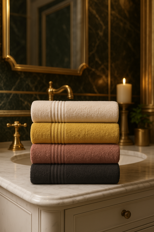 100% Baumwolle 4-teiliges Panzerhandtuch-Set Beige-Senf-Grün-Anthrazit