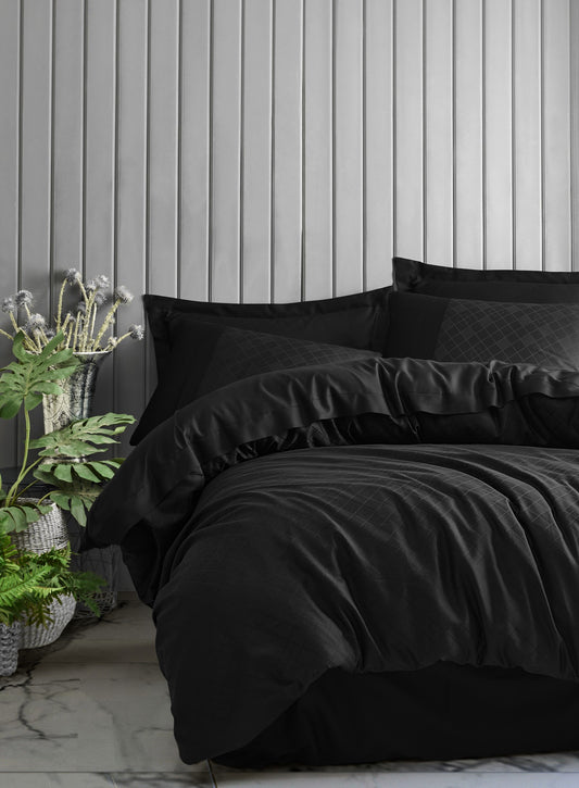 Jacquard Satin Bettwäsche-Set für Doppelbett- Dama Schwarz