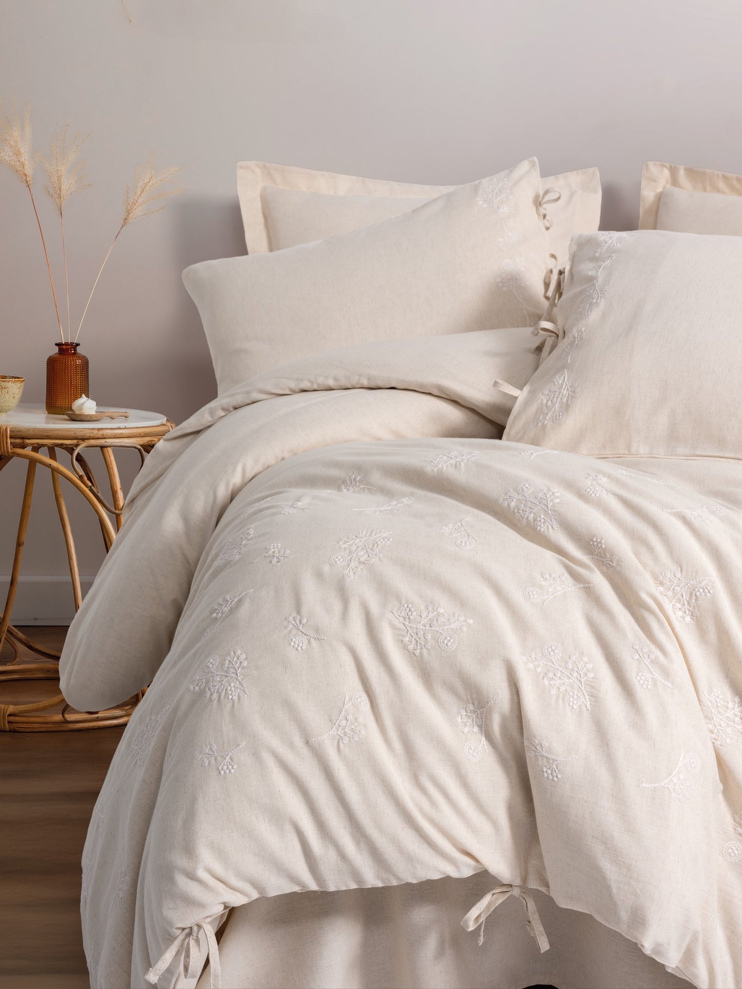 Esmira Home – Bettwäscheset aus Leinen & Baumwolle für Doppelbett, Beige