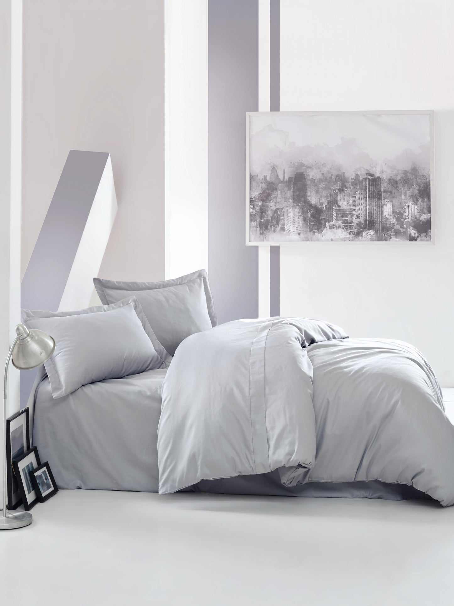 Elegantes Satin-Doppelbettbezug-Set - Grau
