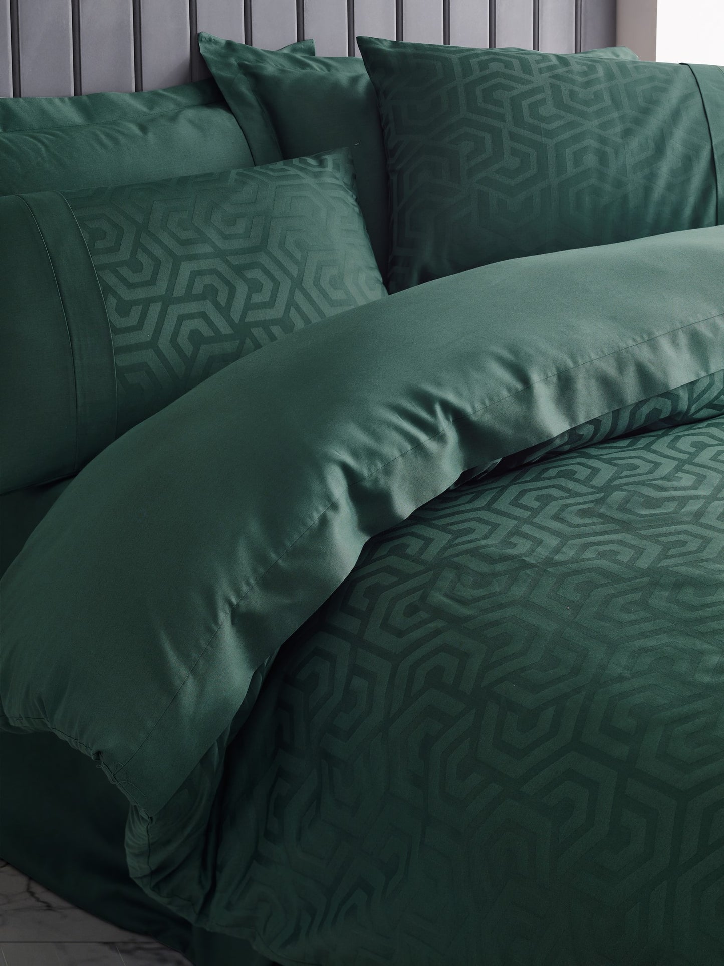 Jacquard Satin Bettwäsche-Set für Doppelbett– Hexa Grün