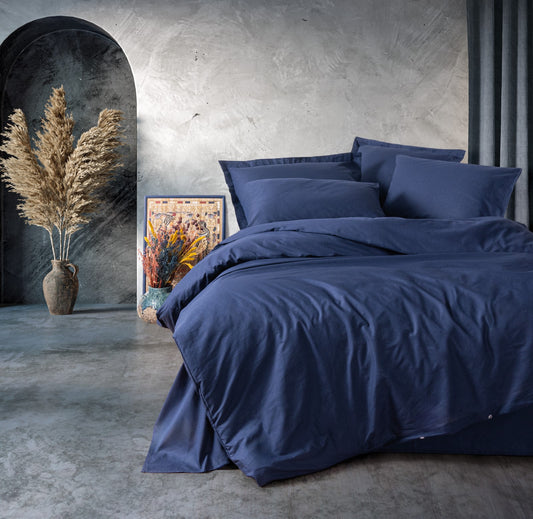 Plain Doppelbett-Bettwäsche-Set – Marineblau