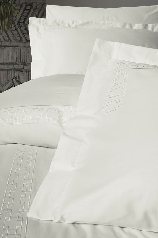 Brode-Besticktes Satin Bettwäsche-Set für Doppelbett-Luxe Ecru