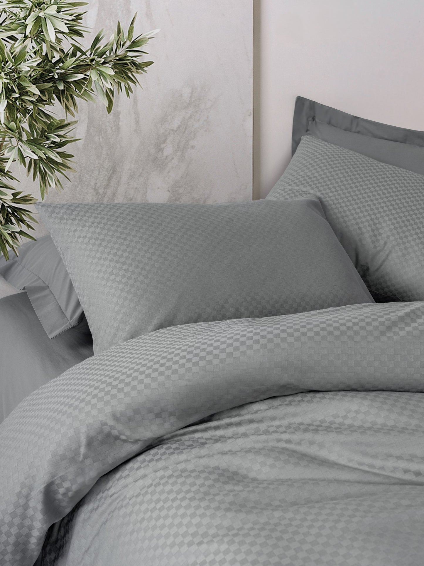 Plaid Ranforce Doppelbettbezug-Set Grau