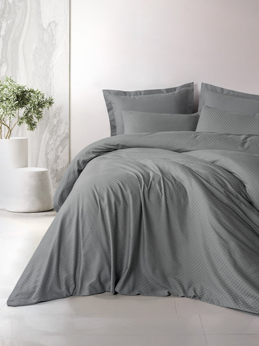 Plaid Ranforce Doppelbettbezug-Set Grau