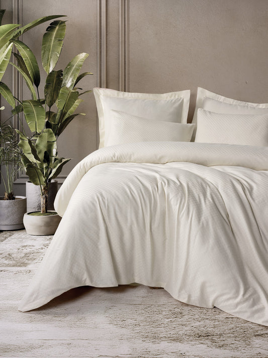 Plaid Ranforce Doppelbettbezug-Set Creme