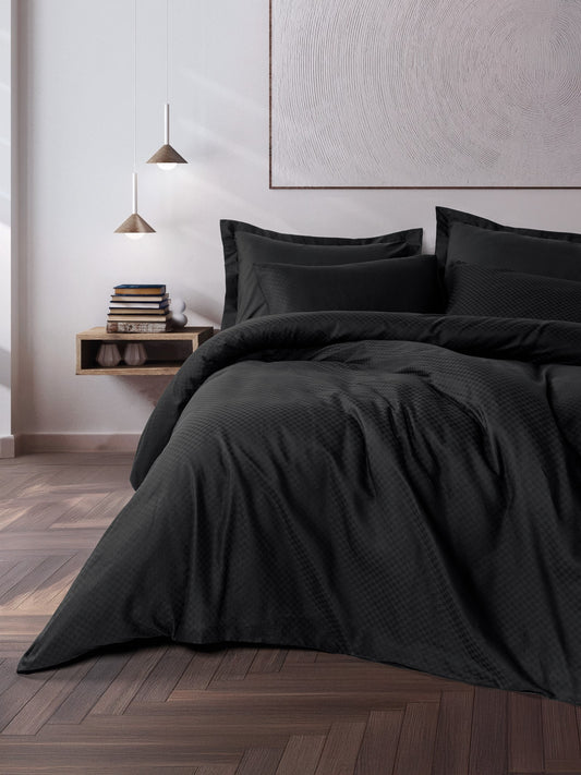 Plaid Ranforce Doppelbettbezug-Set Schwarz