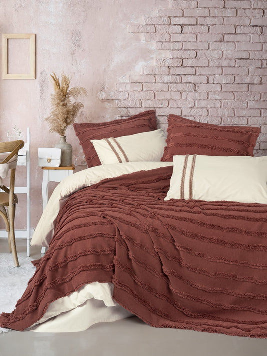 Limi Home – Tagesdecke & Bettwäscheset „Rolf“ für Doppelbett, 8-teilig,Zimtfarben