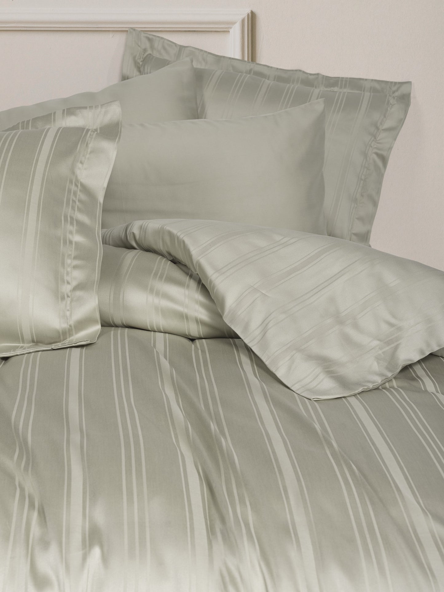 Smart Bamboo Satin Doppelbett-Bettbezug-Set – Gestreift Beige