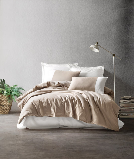 Plain Doppelbett-Bettwäsche-Set – Vison/Creme