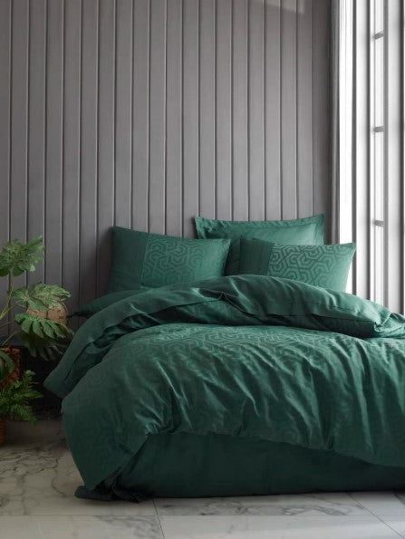 Jacquard Satin Bettwäsche-Set für Doppelbett– Hexa Grün
