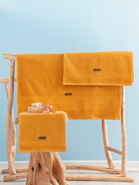 Wellness-Handtuchset aus 100 % Baumwolle, Sonnenuntergangsgelb