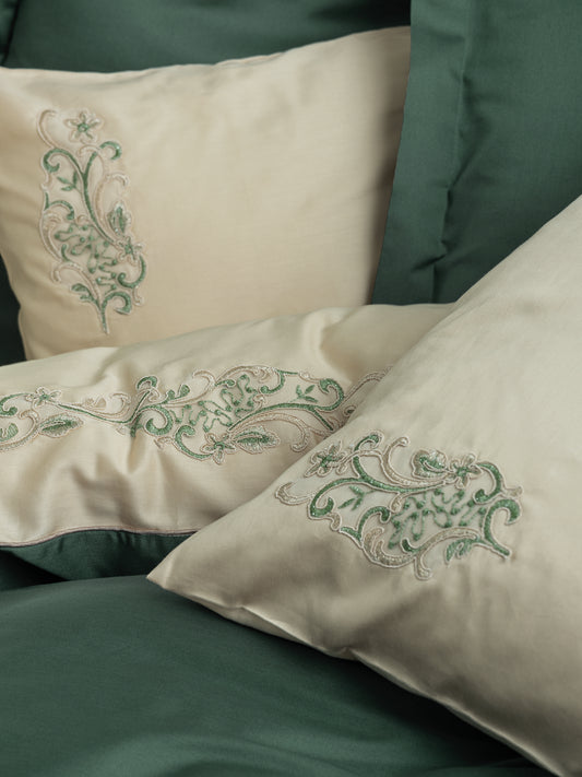 Brode-besticktes Satin Bettbezug-Set für Doppelbett-Andy Grün