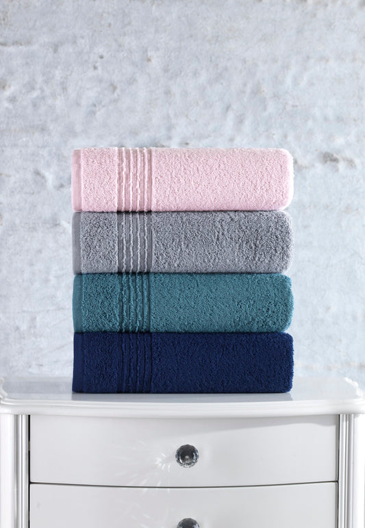 100 % Baumwolle – 4-teiliges Handtuchset in Grau, Dunkelblau, Rosa & Hellblau