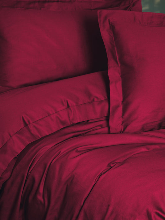 Elegantes Satin-Bettbezug-Set für Doppelbett, Weinrot