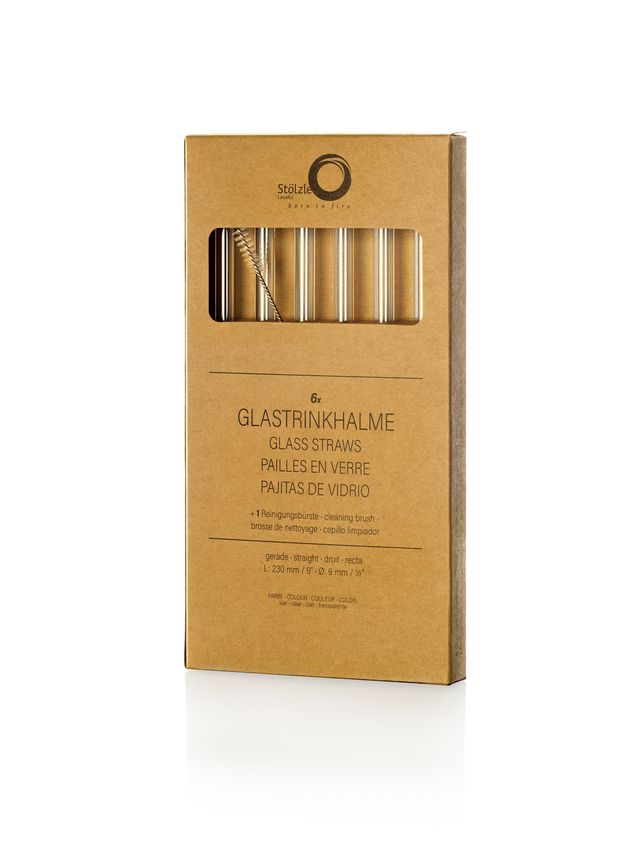 Glastrinkhalme klar inkl. Reinigungsbürste, 6er Set 200mm
