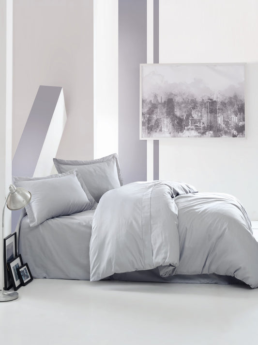 Elegantes Satin-Doppelbettbezug-Set - Grau