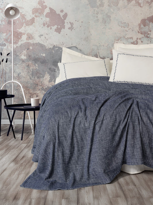 Embrova Piqué-Set für Doppelbett – 6-teilig -Marineblau