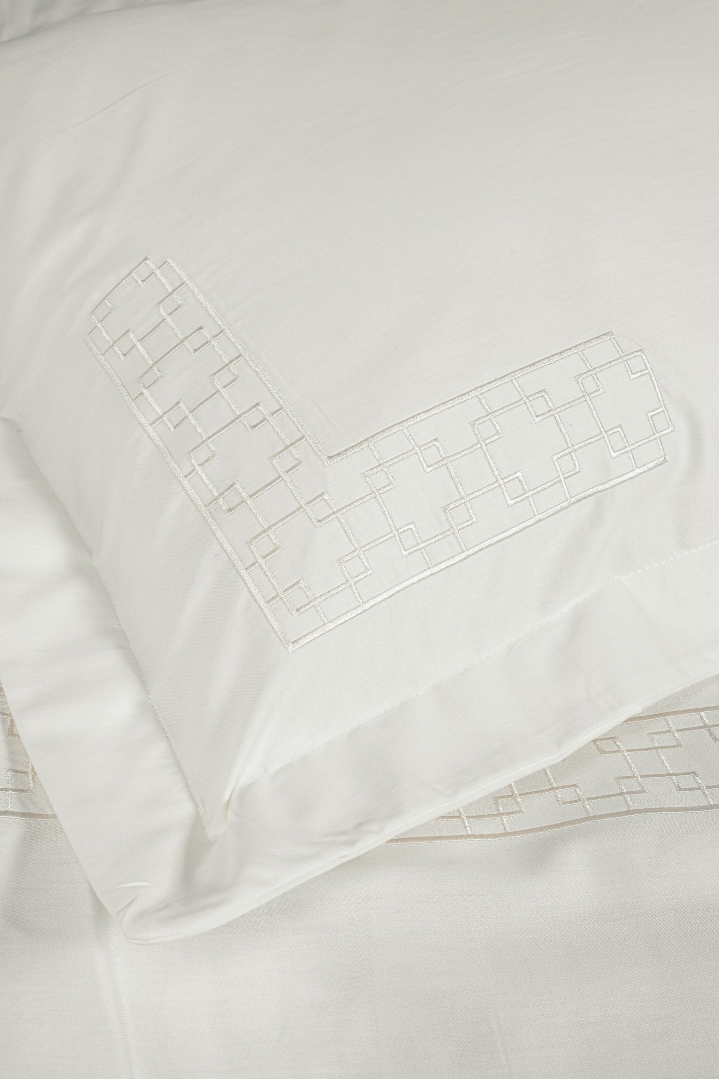 Brode-Besticktes Satin Bettwäsche-Set für Doppelbett-Luxe Ecru