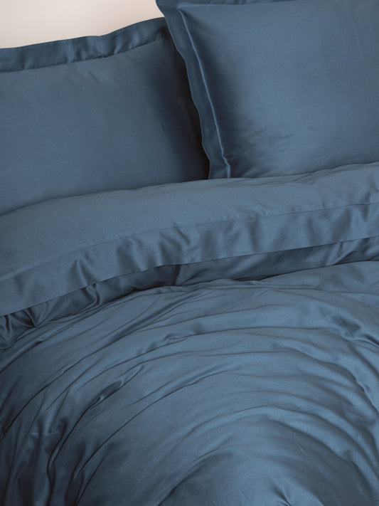 Elegantes Satin-Bettbezug-Set für Doppelbett, Blau