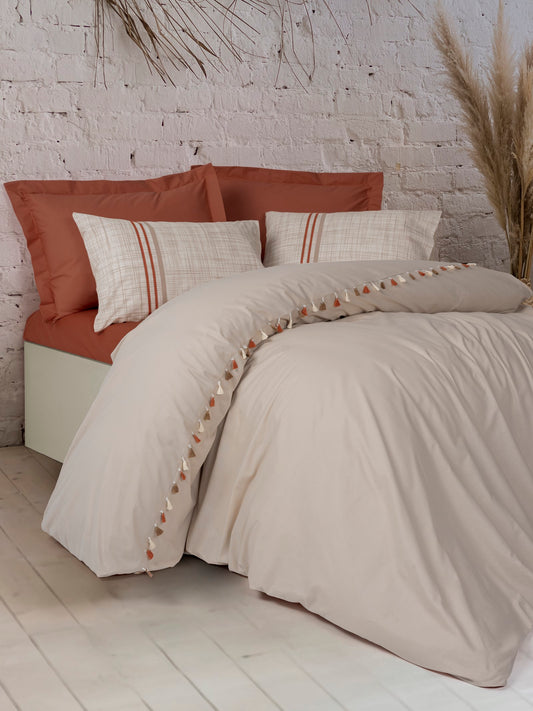 Candy – Doppelbett-Bettbezug-Set „Merri Beige“ mit Quasten-Detail